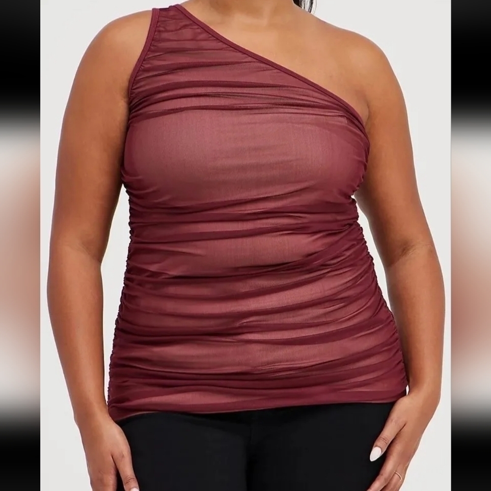 ✨️NWT Torrid Red Zinfandel One Shoulder Mesh Foxy Top. Sz 3X